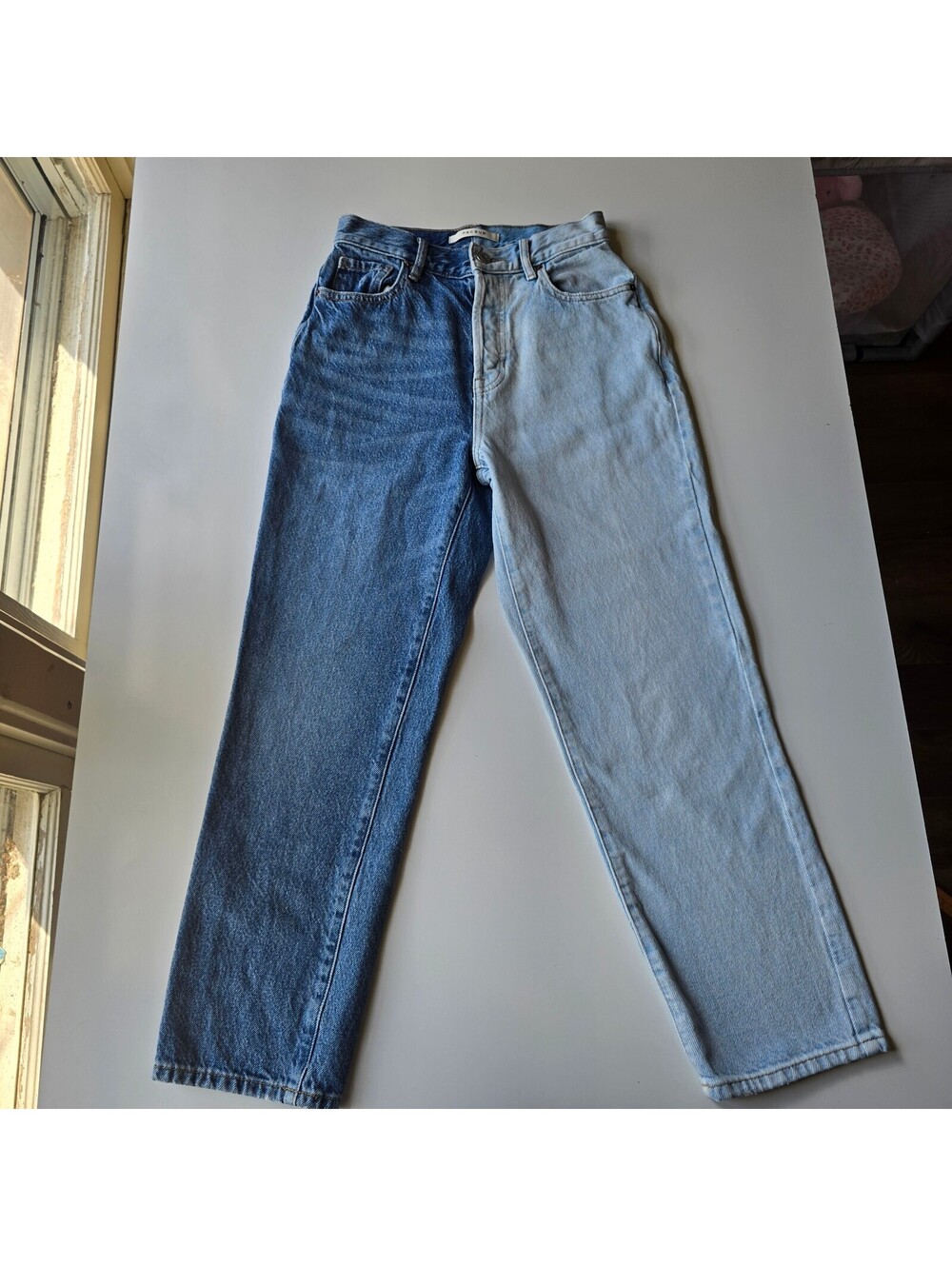 PacSun High Rise Two Tone Block Color Straight Leg Jeans Womens Size 25 Blue